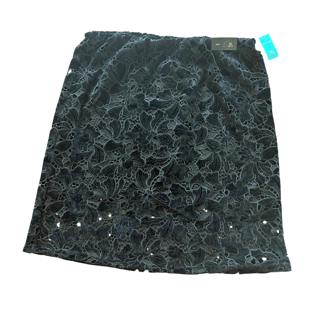 Maurices Skirt Women Black Floral Velvet Lace High Rise XL